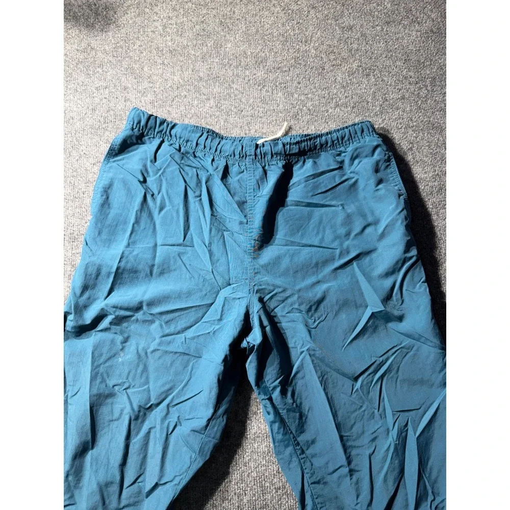 Lands End Vintage Mens 34 Nylon Pants Teal Blue Elastic Waist Made in USA